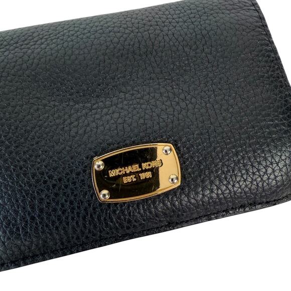 Michael Kors Black Pebbled Leather Slim Bifold Wallet Jet Set Gold Tone - Picture 9 of 16